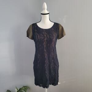 French Connection Olive Green Short Sleeve Lace Sheath Dress 2